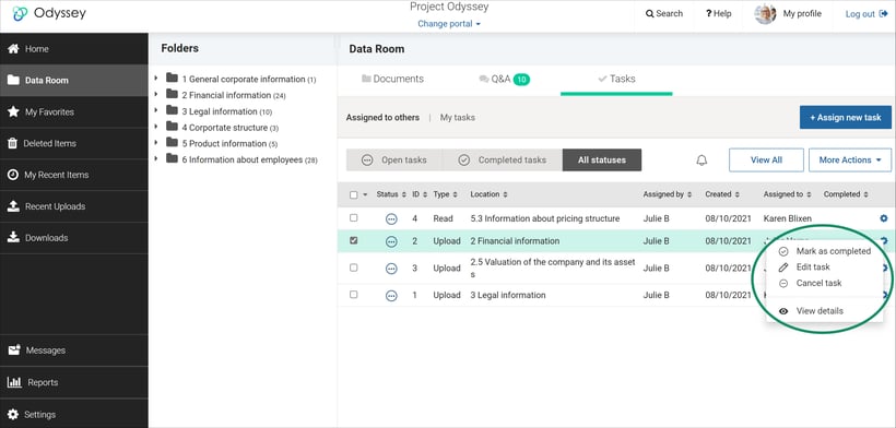 Drop down to select Edit task