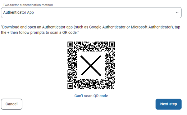 setting up authenticator app with QR code
