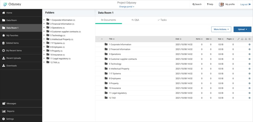 data room shown with imported folders