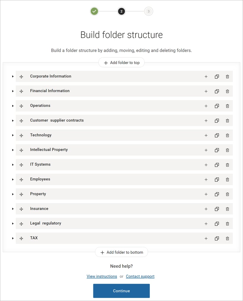 list of template folders listed