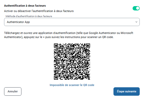 Configuration de l'application Authenticator