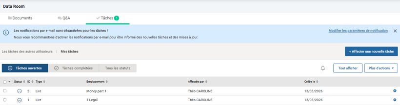Notifications de tâches