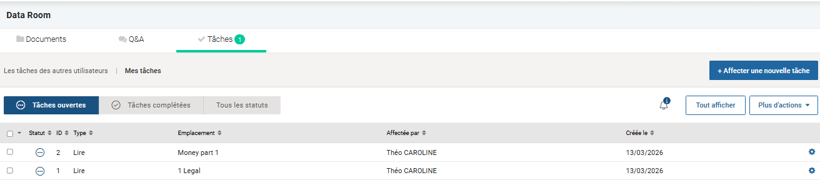 Navigation dans le module des tâches