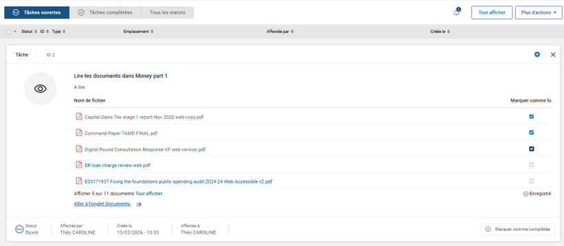Gestion des tâches de lecture