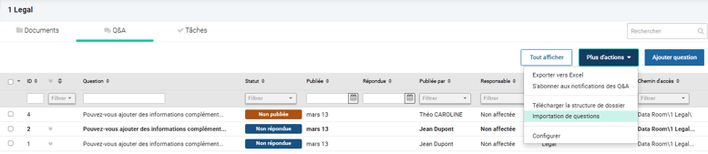 Importation de questions