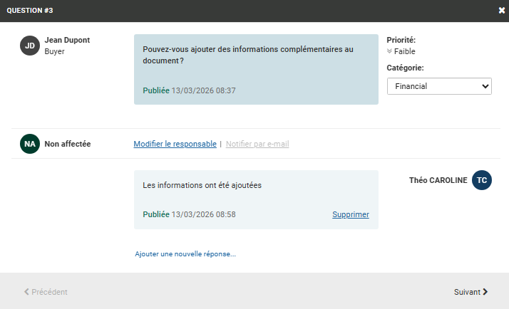 Gestion des questions de suivi