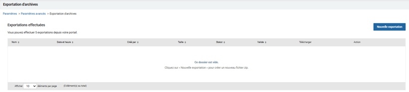 Exportation d'archives
