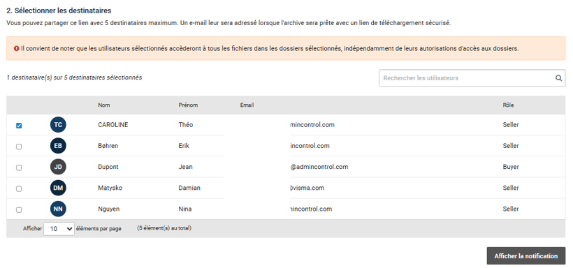 Choisir les destinataires