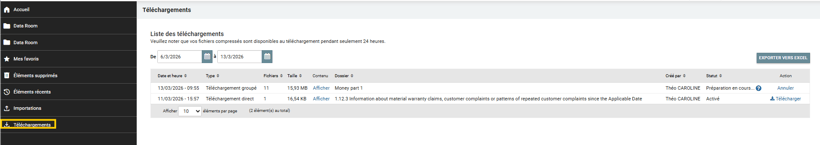 Onglet Téléchargements