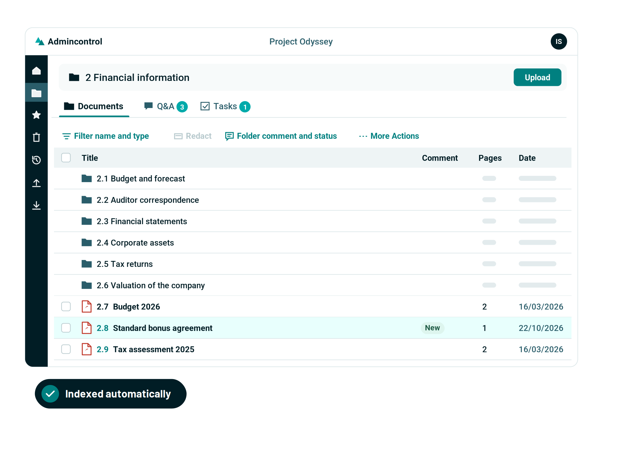 Vessel and company documents uploaded and numbered automatically in an Admincontrol data room
